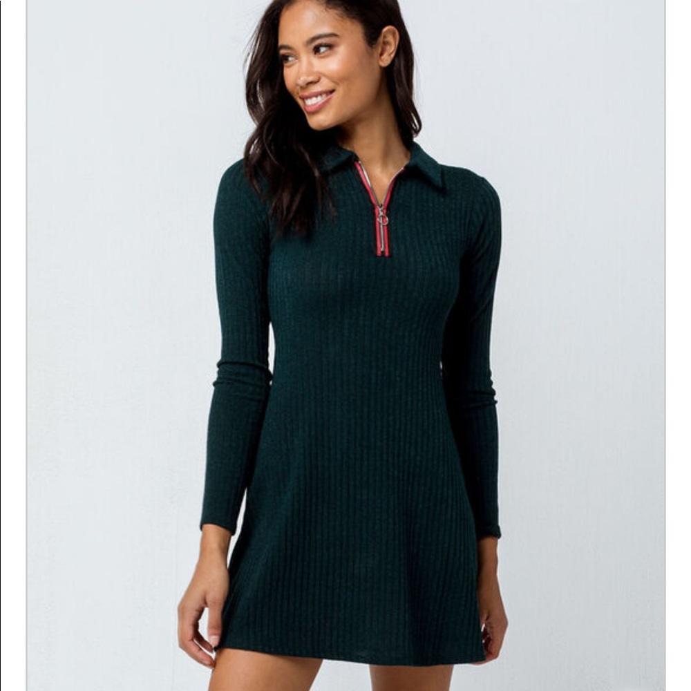 Chloe & Katie Zip Front Ribbed Fit N Flare Dress